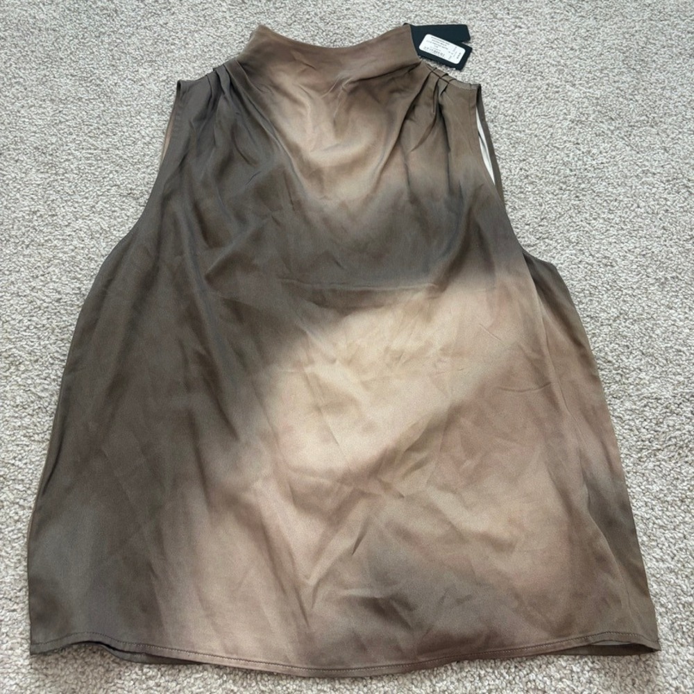 Rag & Bone Cowl Neck Tank Womens S Brown Julie Printed Satin Top Quiet Luxury